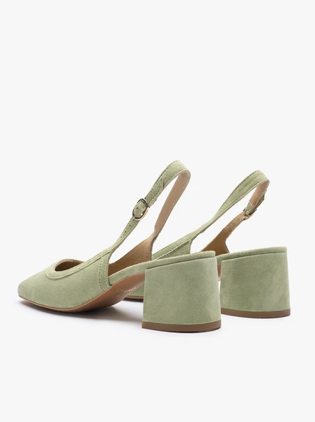 Hellgrüne Slingback-Pumps ohne Absatz