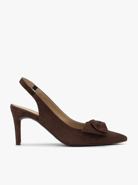 Slingback-Pumps aus Velours mit Schleifenverzierung