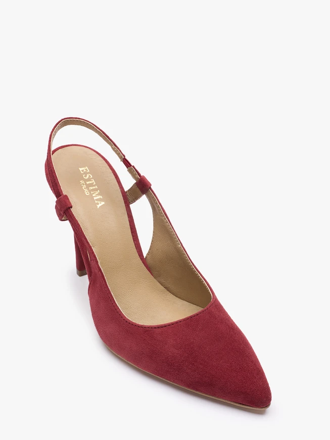 Kastanienbraune Slingback-Pumps aus Veloursleder ohne Absatz