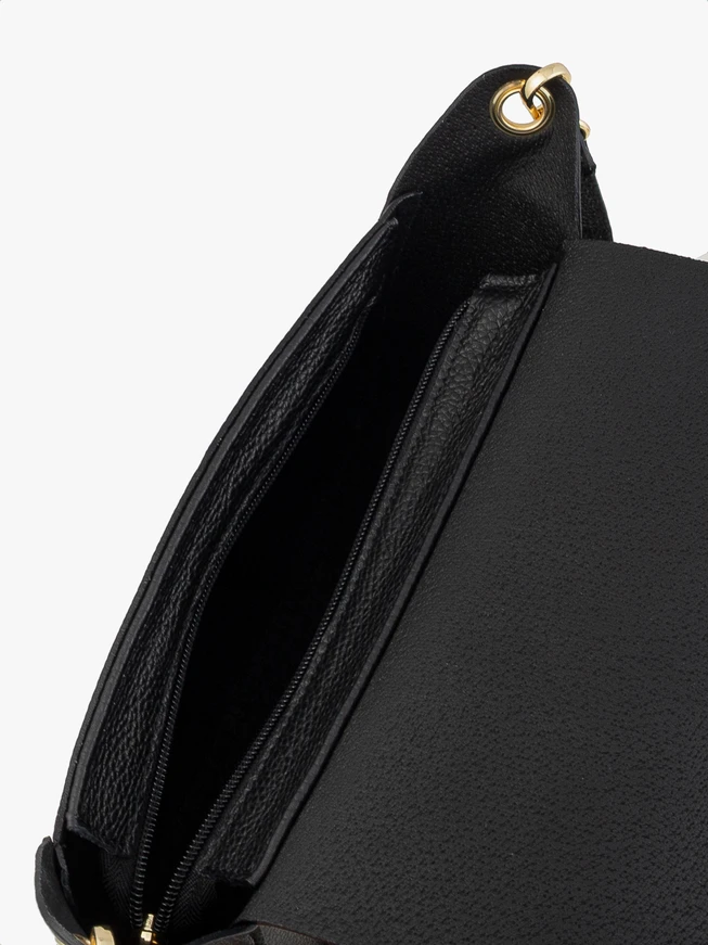 Schwarze halbrunde Lederhandtasche
