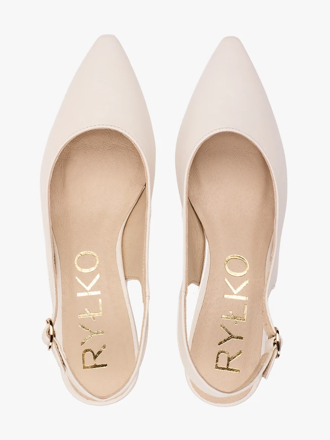 Cremefarbene Slingback-Pumps ohne Absatz