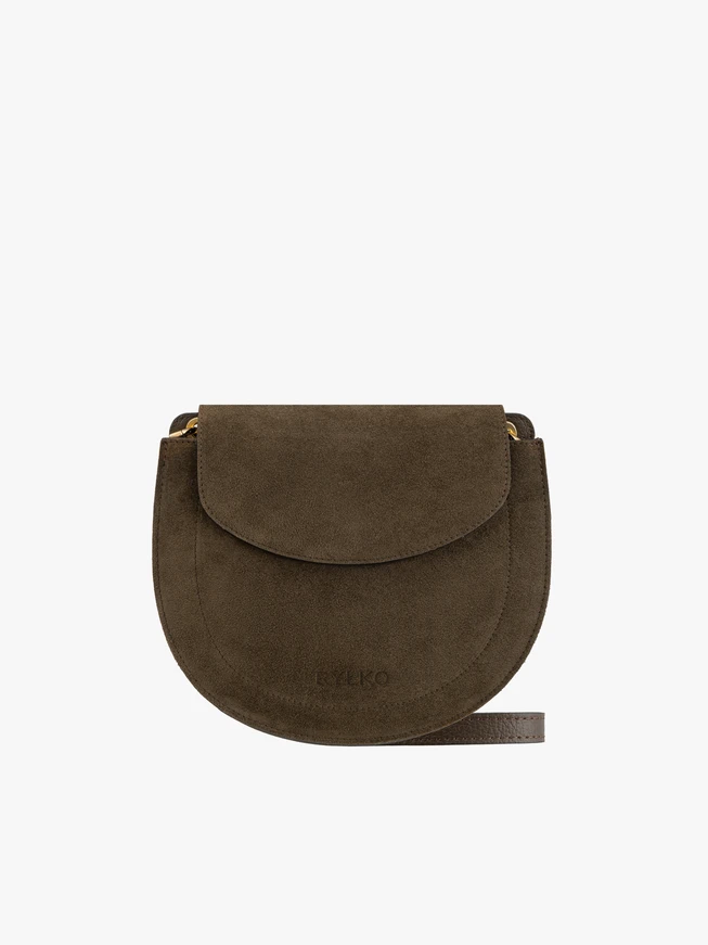 Braune mittelgroße Handtasche aus genarbtem Leder und Velours