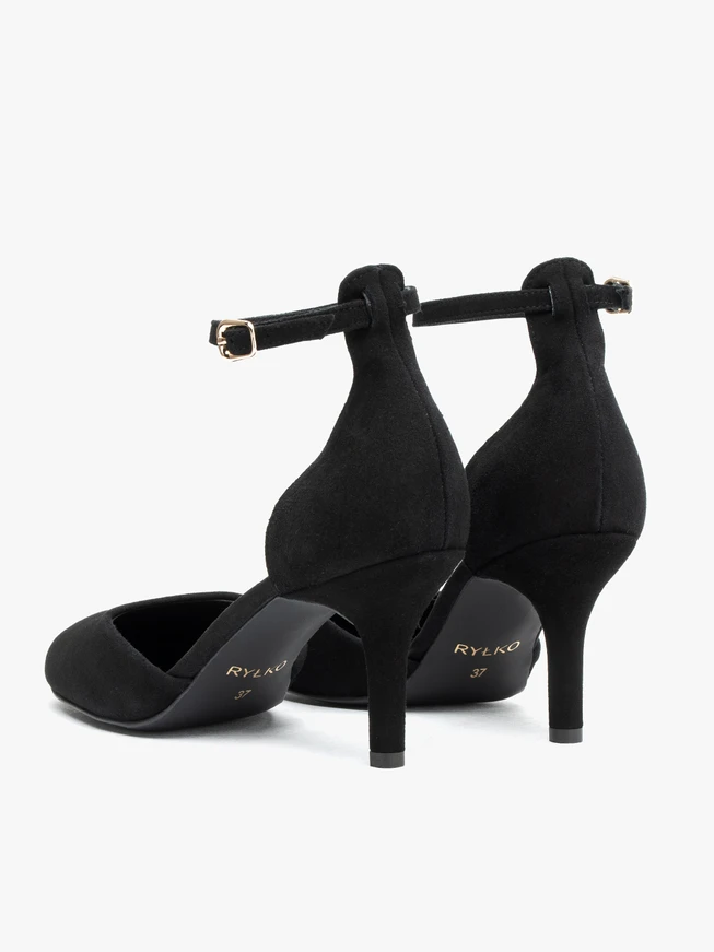 Schwarze Riemchenpumps aus Veloursleder