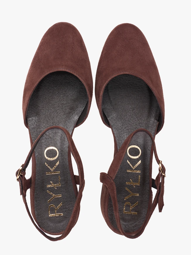 Dunkelbraune Slingback-Pumps mit niedrigem Schaft