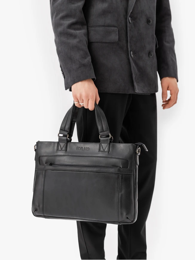 Schwarzes Leder Laptop Rucksack Tasche