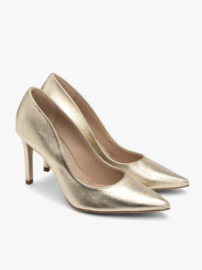 Gold high stiletto pumps