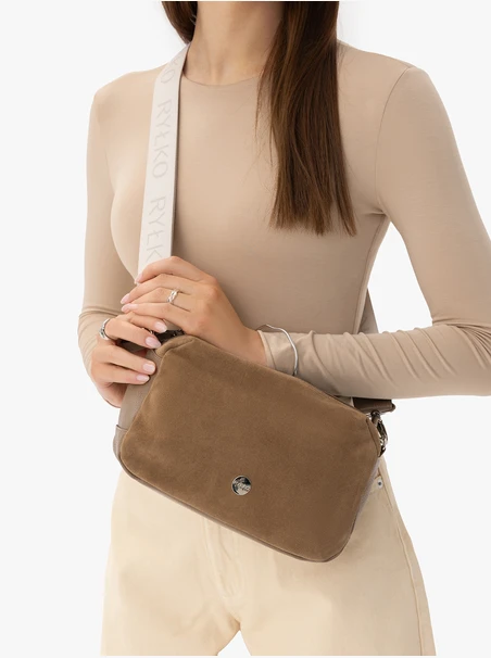Brown small suede and leather crossbody bag