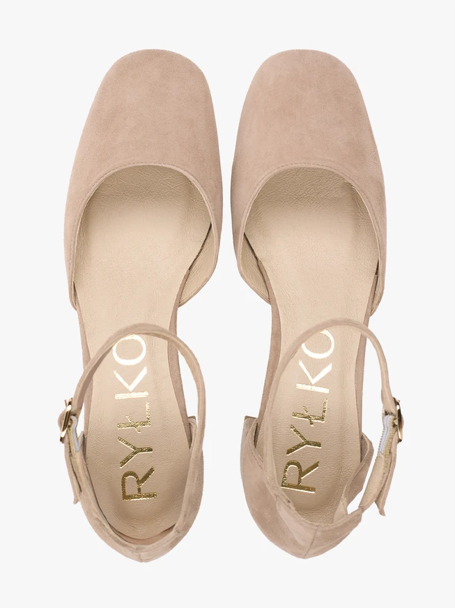 Beigefarbene Slingback-Pumps ohne Absatz