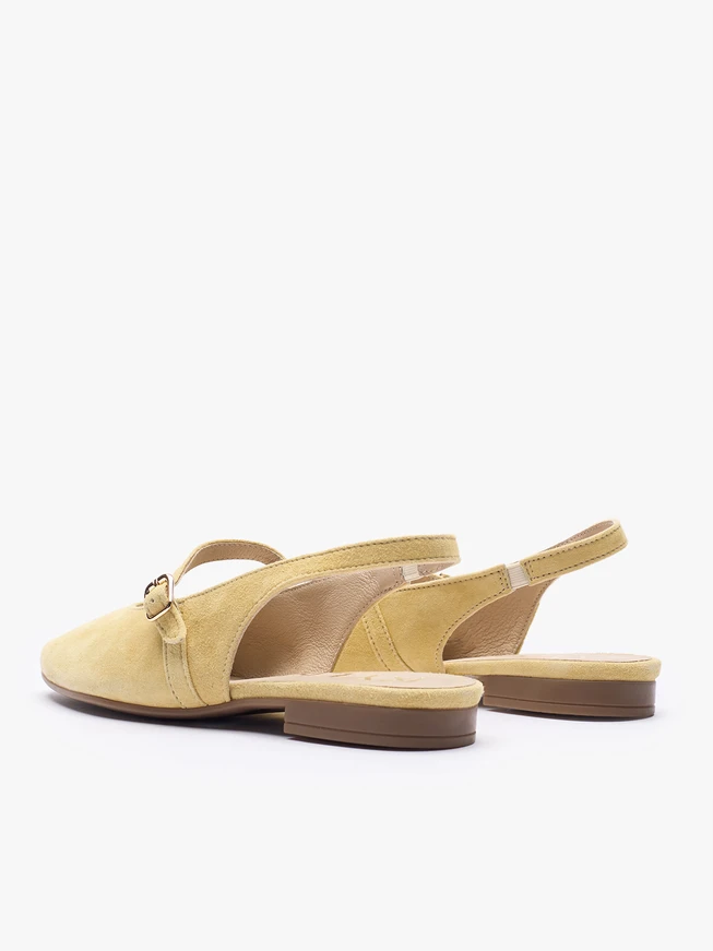 Leuchtend gelbe Veloursleder Slingback-Pumps ohne Absatz