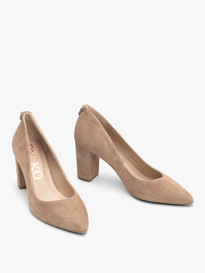 Beige Stiletto-Pumps mit Verzierung