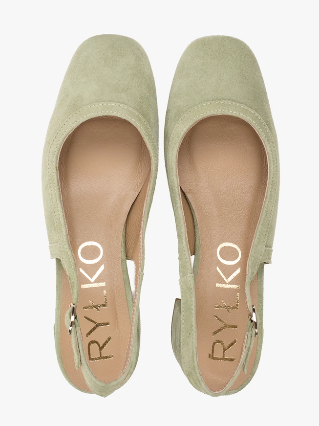 Hellgrüne Slingback-Pumps ohne Absatz