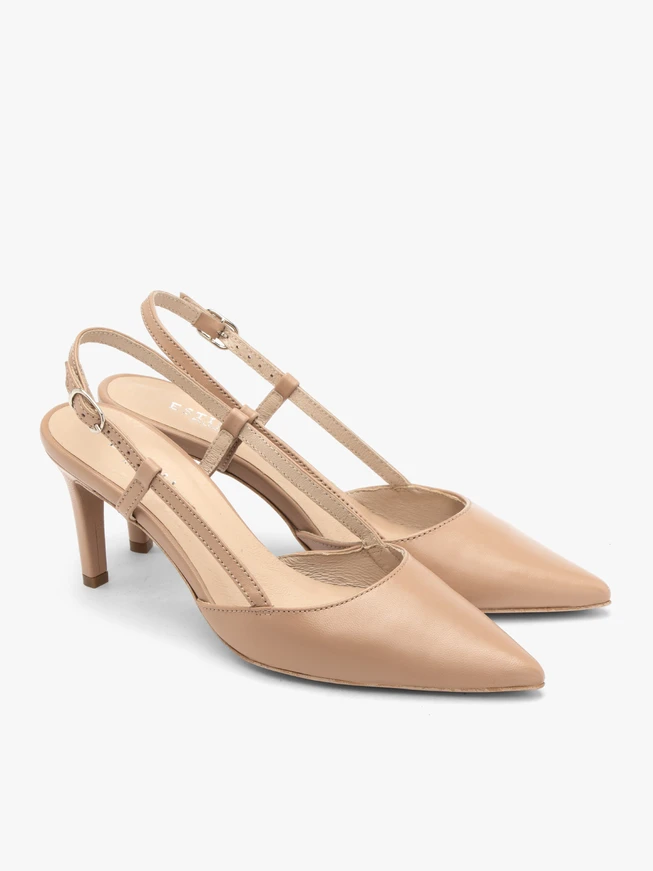 Beigefarbene Slingback-Pumps