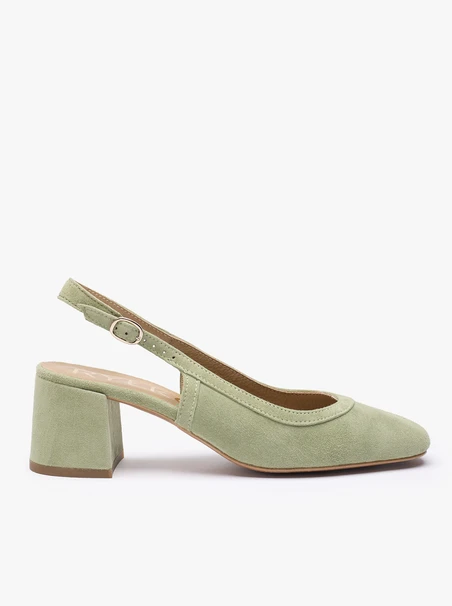 Hellgrüne Slingback-Pumps ohne Absatz
