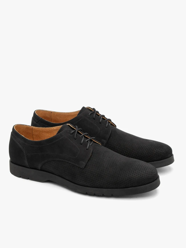 Black nubuck men’s shoes with perforated upper