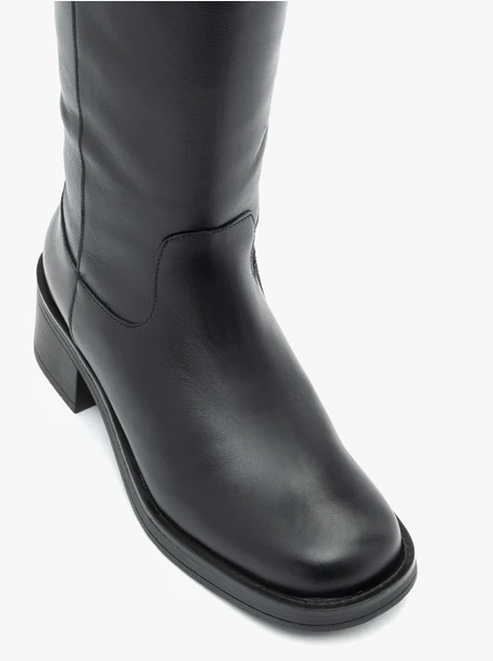 Black Leather Winter Boots for Women