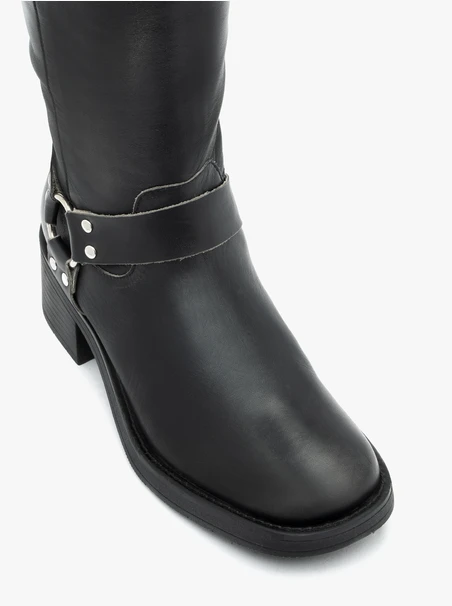 Czarne kozaki biker boots ze skóry licowej