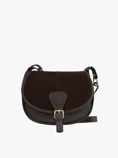 Posttasche aus braunem Leder und Velours