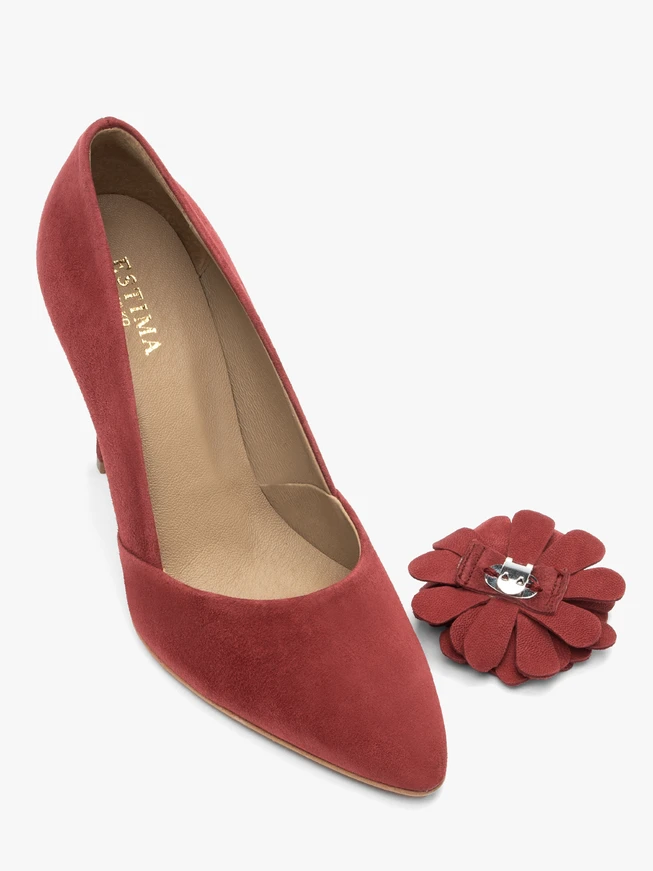 Kastanienbraune Blumen-Stiletto-Pumps