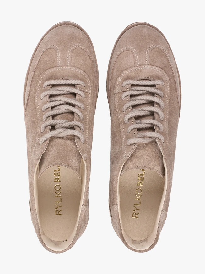 Sandfarbene Veloursleder-Sneakers