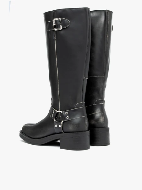 Czarne kozaki biker boots ze skóry licowej