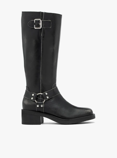 Czarne kozaki biker boots ze skóry licowej