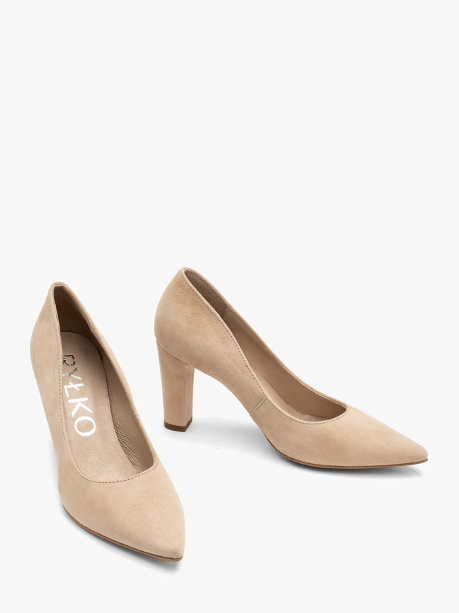 Velours-Pumps mit klobigem Stilettoabsatz