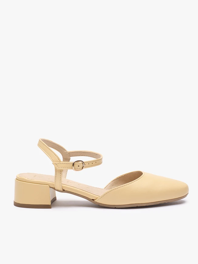 Leuchtend gelbe Slingback-Pumps mit niedrigem Schaft