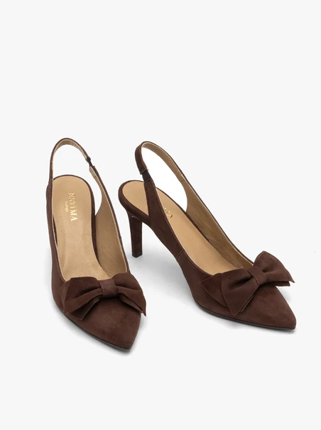 Slingback-Pumps aus Velours mit Schleifenverzierung
