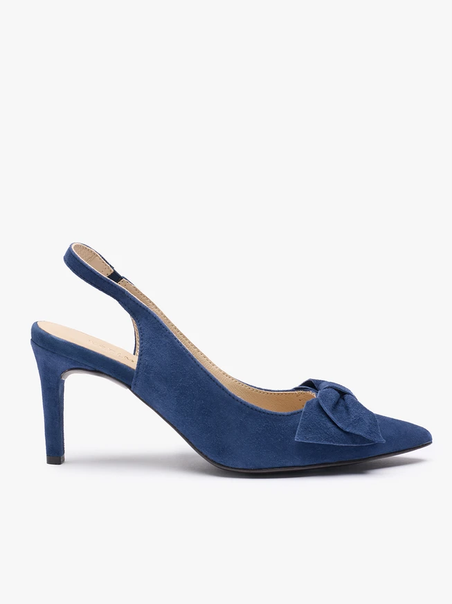 Granatowe czółenka bez pięty slingback z kokardą