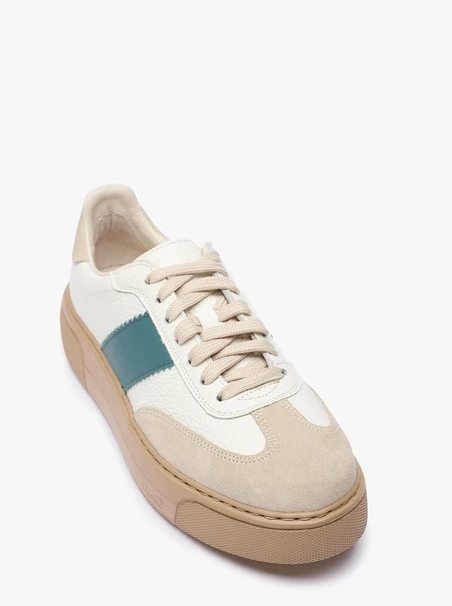 Women’s sporty leather shoes with green stripe