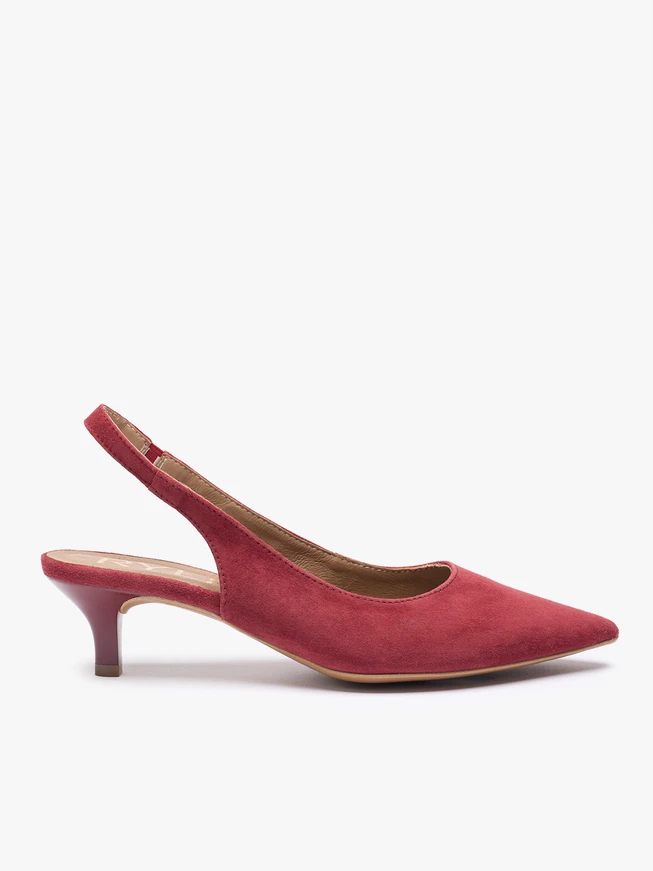 Kastanienbraune Slingback-Pumps ohne Absatz