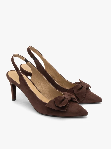 Slingback-Pumps aus Velours mit Schleifenverzierung