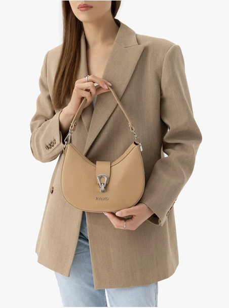 Beige Elegant Saddle Bag with Clasp