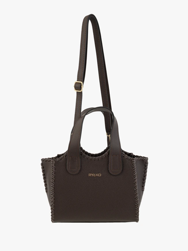 Braune Vollnarbenlederhandtasche mit Nähten
