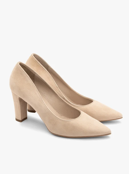 Velours-Pumps mit klobigem Stilettoabsatz