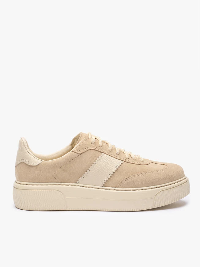 Beige Turnschuhe aus Leder und Velours
