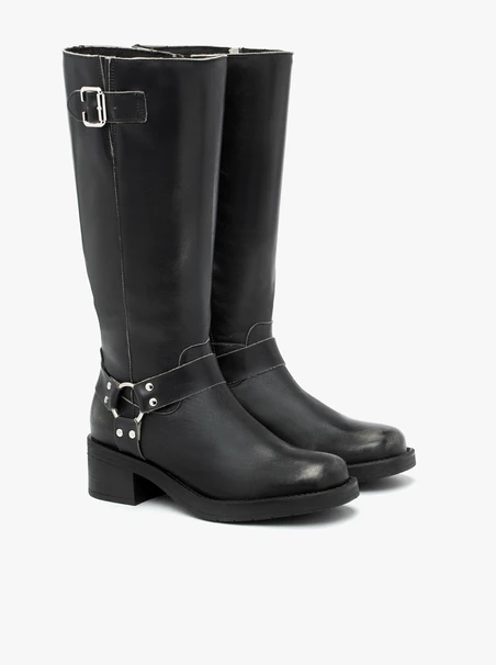 Czarne kozaki biker boots ze skóry licowej