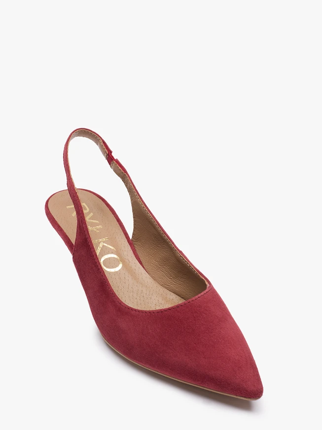 Kastanienbraune Slingback-Pumps ohne Absatz