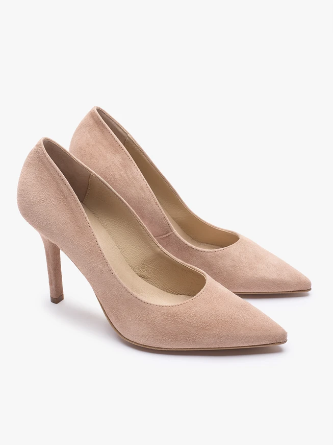 Hohe Stiletto-Pumps aus rosa Velours