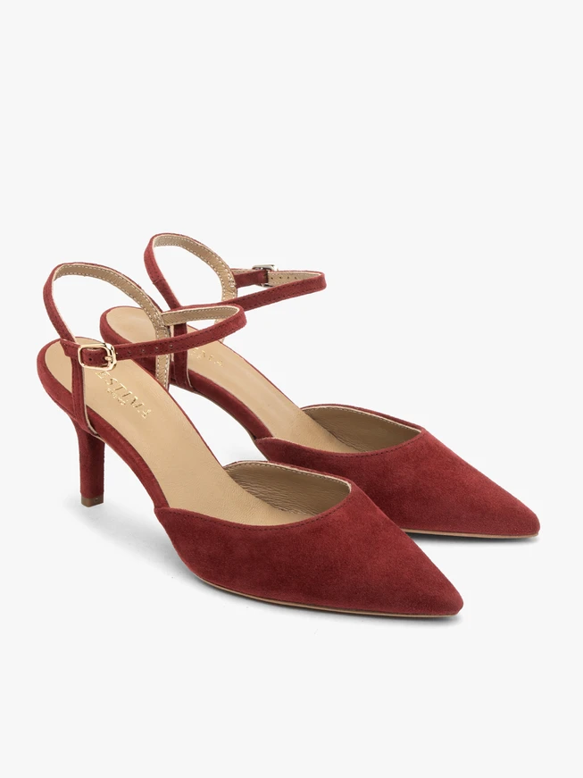 Kastanienbraune Slingback-Pumps ohne Absatz