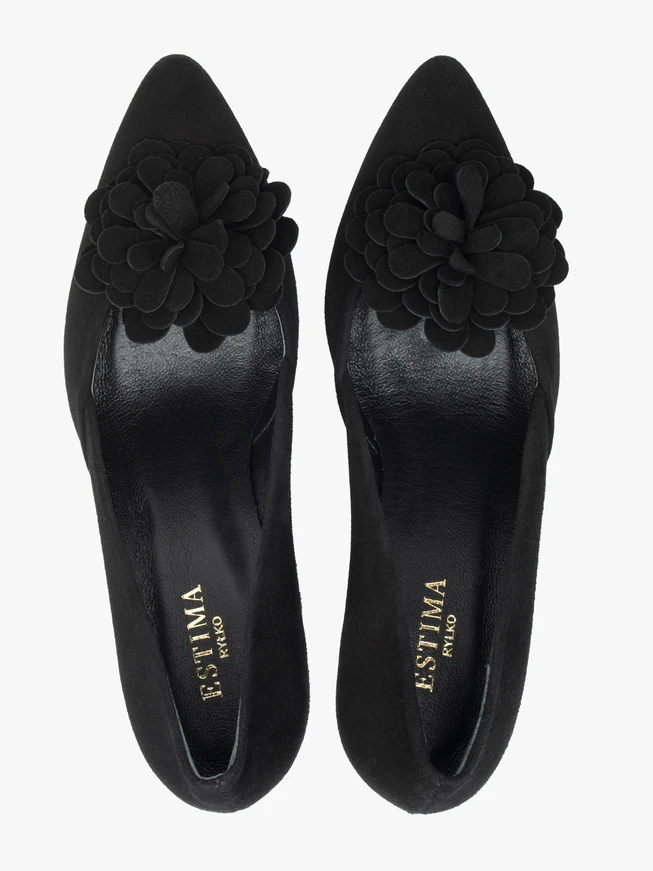 Schwarze Pumps mit Blumen-Absatz