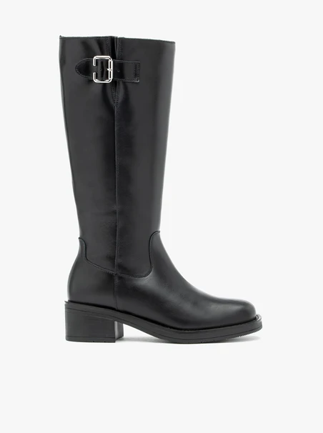 Black Leather Winter Boots for Women