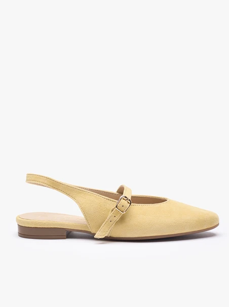 Leuchtend gelbe Veloursleder Slingback-Pumps ohne Absatz
