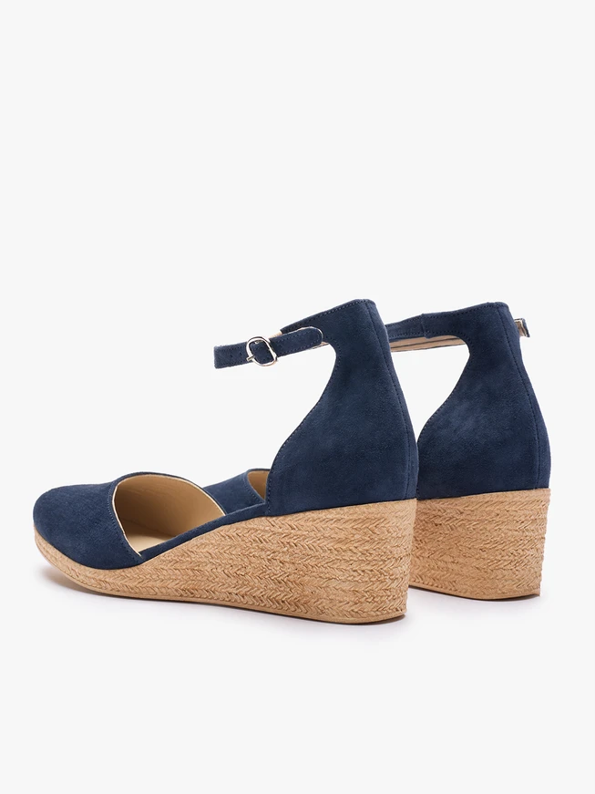 Marineblaue Espadrilles aus Veloursleder auf Plateausohlen