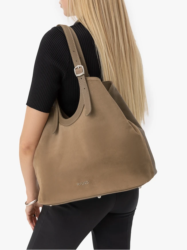 Dunkelbeige große Shopper-Tasche