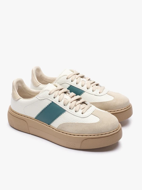 Women’s sporty leather shoes with green stripe