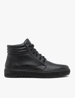 Schwarz genarbte Lederstiefel