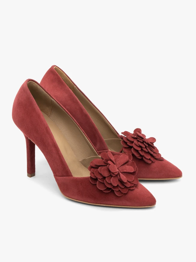Kastanienbraune Blumen-Stiletto-Pumps
