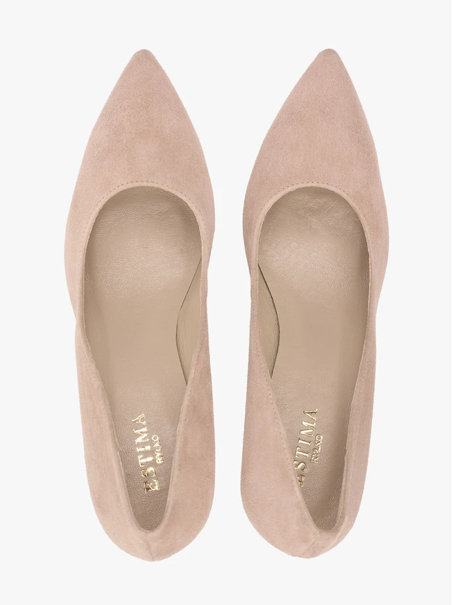 Hohe Stiletto-Pumps aus rosa Velours