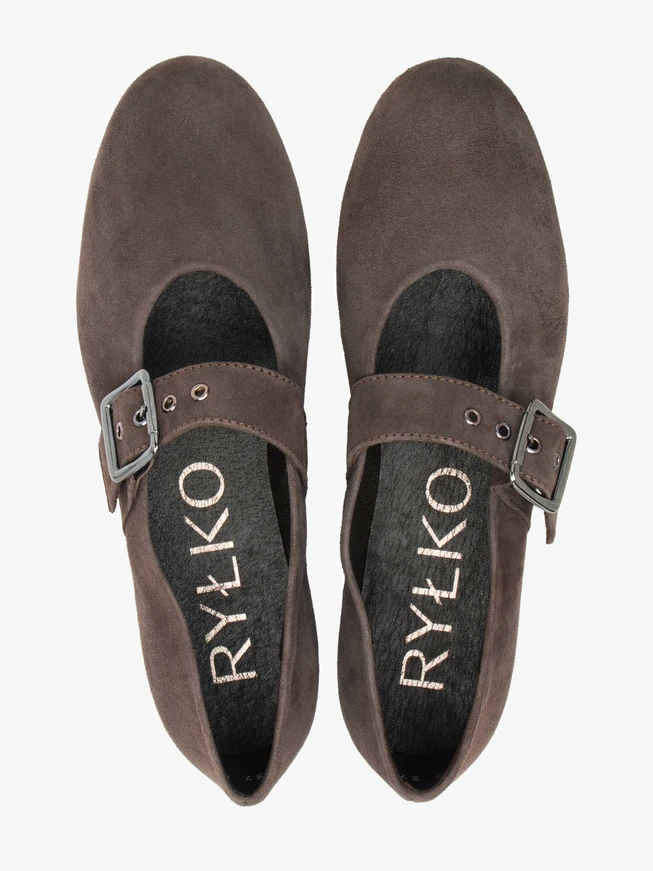 Dunkelbraune Ballerinas aus Veloursleder